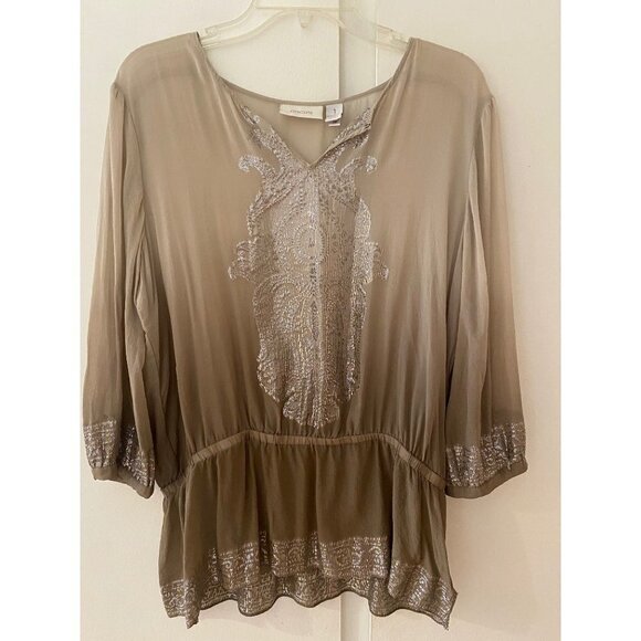 Chico's long sleeve silk metalic detail sheer top, size 1 medium/8 - Picture 11 of 11